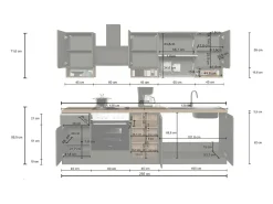 Cozinha completa Dceccaron, Conjunto com despensa, Armário de cozinha, Kit de bloco linear, 100% Fabricado em Itália, 255x60h85 cm, Branco brilhante e carvalho