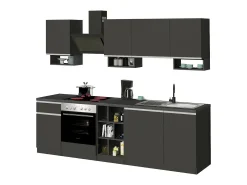 Cozinha completa Dcelient, Conjunto com despensa, Armário de cozinha, Kit de bloco linear, 100% Fabricado em Itália, 255x60h85 cm, Antracite e Ardósia