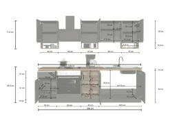 Cozinha completa Dcelient, Conjunto com despensa, Armário de cozinha, Kit de bloco linear, 100% Fabricado em Itália, 255x60h85 cm, Antracite e Ardósia