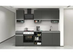 Cozinha completa Dcelient, Conjunto com despensa, Armário de cozinha, Kit de bloco linear, 100% Fabricado em Itália, 255x60h85 cm, Antracite e Ardósia