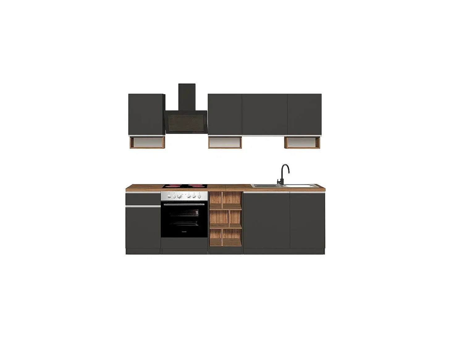Cozinha completa Dcelient, Conjunto com despensa, Armário de cozinha, Kit de bloco linear, 100% Made in Italy, 255x60h85 cm, Branco brilhante e ardósia