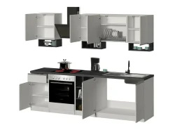 Cozinha completa Dcelient, Conjunto com despensa, Armário de cozinha, Kit de bloco linear, 100% Made in Italy, 255x60h85 cm, Branco brilhante e ardósia