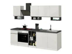 Cozinha completa Dcelient, Conjunto com despensa, Armário de cozinha, Kit de bloco linear, 100% Made in Italy, 255x60h85 cm, Branco brilhante e ardósia