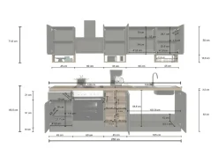 Cozinha completa Dcelient, Conjunto com despensa, Armário de cozinha, Kit de bloco linear, 100% Made in Italy, 255x60h85 cm, Branco brilhante e ardósia