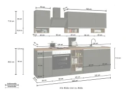 Cozinha completa Dcelient, Conjunto com despensa, Armário de cozinha, Kit de bloco linear, 100% Made in Italy, 255x60h85 cm, Branco brilhante e ardósia