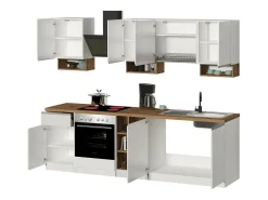 Cozinha completa Dcelient, Conjunto com despensa, Armário de cozinha, Kit de bloco linear, 100% Fabricado em Itália, 255x60h85 cm, Branco brilhante e carvalho
