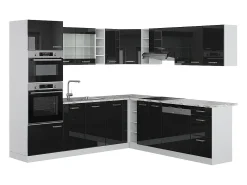 Cozinha de canto preto alto brilho/branco 247x46x81.6 r-line