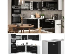Cozinha de canto preto alto brilho/branco 247x46x81.6 r-line