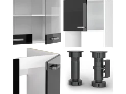 Cozinha de canto preto alto brilho/branco 247x46x81.6 r-line
