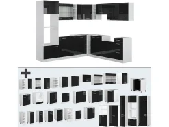 Cozinha de canto preto alto brilho/branco 247x46x81.6 r-line