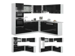 Cozinha de canto preto alto brilho/branco 247x46x81.6 r-line