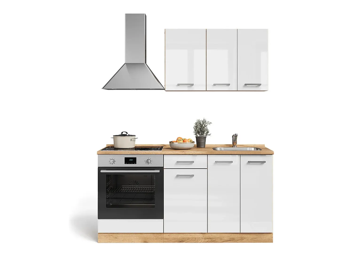 Cozinha individual branco alto brilho/carvalho goldkraft 160x46x81.6 r-line