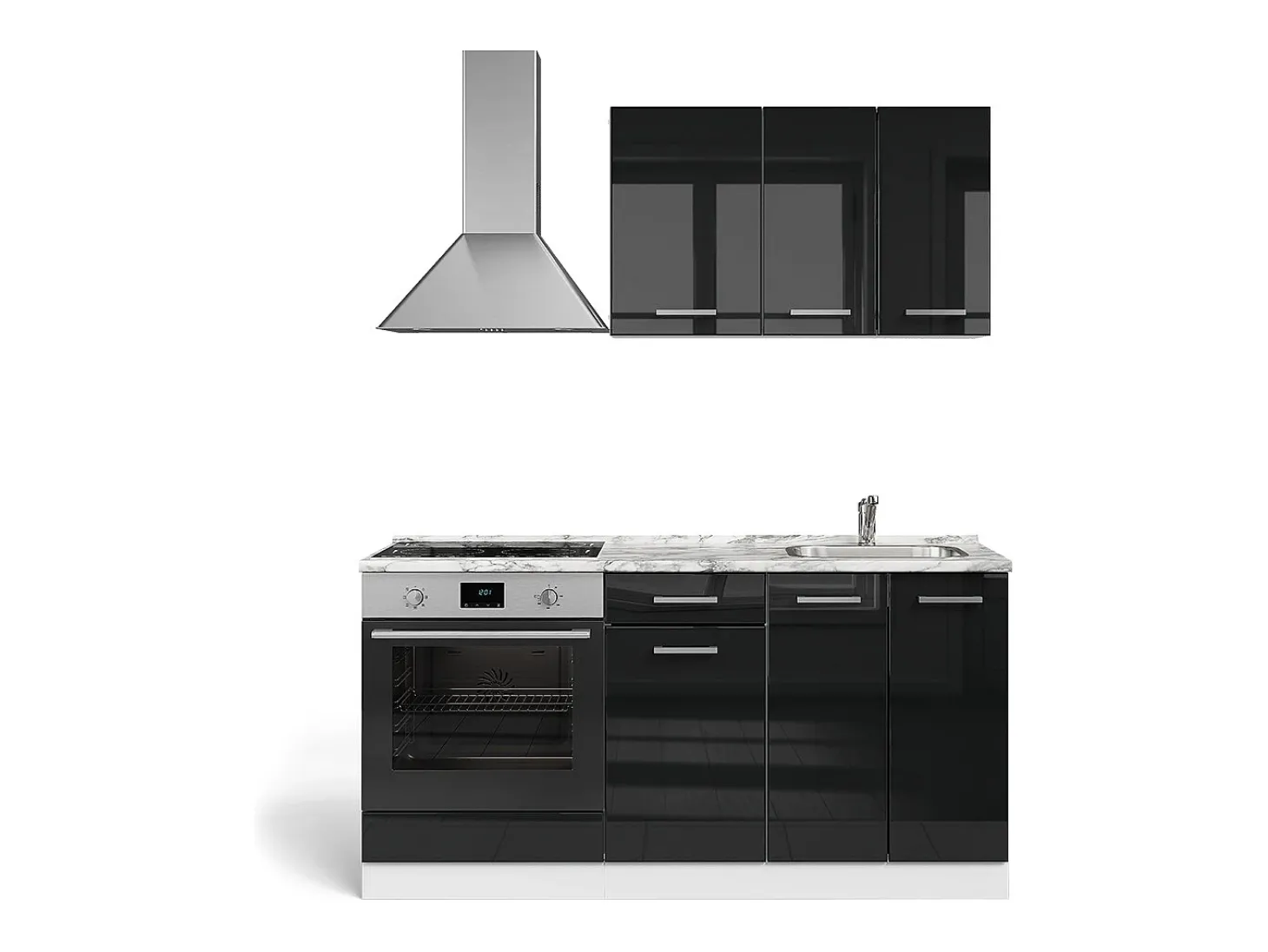 Cozinha individual preto alto brilho/branco 160x46x81.6 r-line