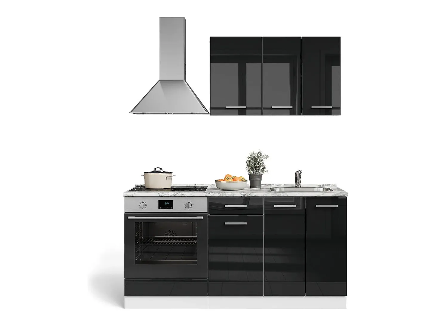 Cozinha individual preto alto brilho/branco 160x46x81.6 r-line
