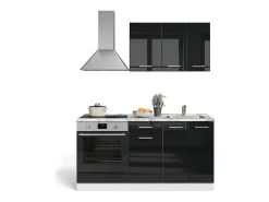 Cozinha individual preto alto brilho/branco 160x46x81.6 r-line