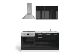 Cozinha individual preto alto brilho/branco 160x46x81.6 r-line