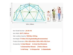 Cúpula de Escalada SucceBuy Geométrica 305 cm, Gaiola para Escalar com Rede de Polvo, Gaiola para Esquilos Sólida com Capacidade de Carga de 453 kg