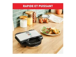 Croque-monsieur Tefal SM155212 ultracompacto 700W inox antiaderente com pega termorresistente e bloqueio de segurança