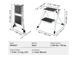 Degrau-Escada SucceBuy 2 Degraus Dobrável 3 Alturas Ajustáveis Carga Máxima 150 kg - Seguro e Estável para Trabalhos em Altura
