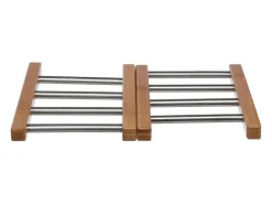 Descanso de Panela Extensível em Bambu e Aço Inoxidável Cinza 35cm