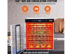 Desidratador SucceBuy Desidratador Alimentar com 10 Pratos, Secador de Frutas Secas em Aço Inoxydável de 1000 W