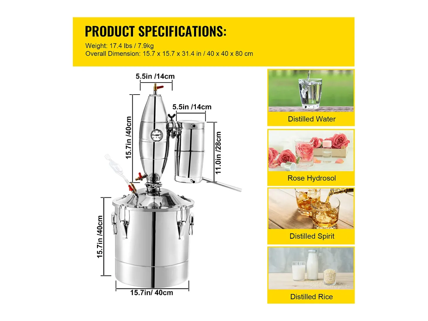 Destilador de Álcool SucceBuy 50L Destilador de Água e Álcool Moonshine Still, Prata