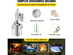 Destilador de Álcool SucceBuy Alambique 30 L Inox Kit de Fabricação Caseira, Destilador de Moonshine em Aço Inoxidável, Kit de Cerveja Artesanal Caseira