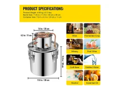 Destilador de Álcool SucceBuy 17 L, Moonshine Still em Aço Inoxidável, Kit de Cerveja Caseiro para Whisky, Vinho, Brandy