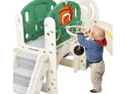 Diapositivo 4 em 1 - com escadas, espaço de arrumação, cesto de basquetebol - verde