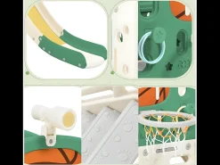 Diapositivo 4 em 1 - com escadas, espaço de arrumação, cesto de basquetebol - verde