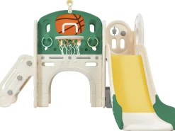 Diapositivo 4 em 1 - com escadas, espaço de arrumação, cesto de basquetebol - verde
