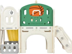 Diapositivo 4 em 1 - com escadas, espaço de arrumação, cesto de basquetebol - verde