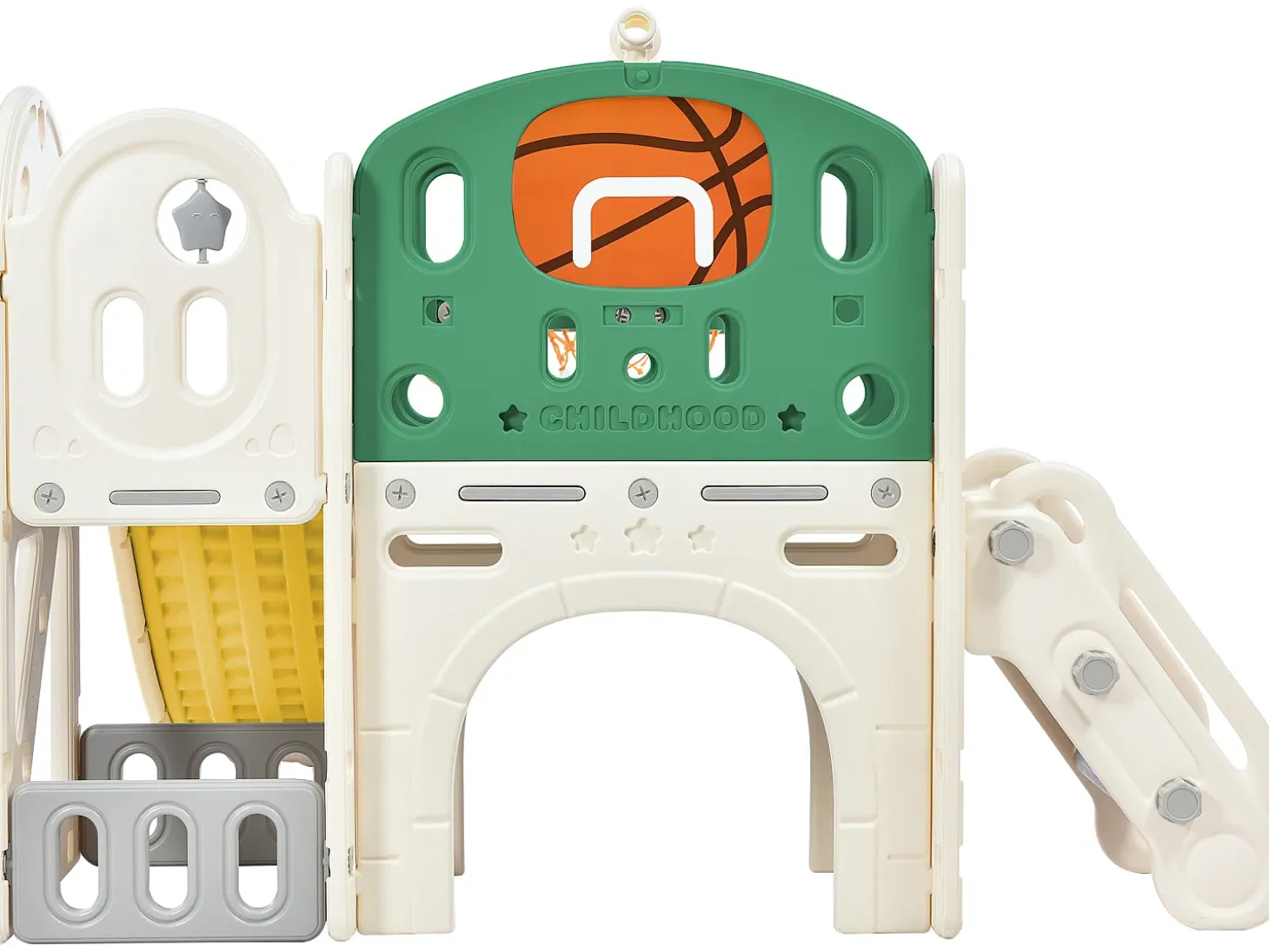Diapositivo 4 em 1 - com escadas, espaço de arrumação, cesto de basquetebol - verde