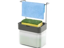 Dispensador de Sabão SPONGETEX Metaltex em Aço Cinza com Suporte de Esponja Ajustável e Reservatório Translúcido