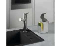 Dispensador de Sabonete Soap Tex com Suporte para Esponja e Anéis - Cinza