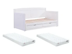 Divã de 90 x 190 ou 180 x 190 cm em pinho e MDF branco com base ripada - DINIVA