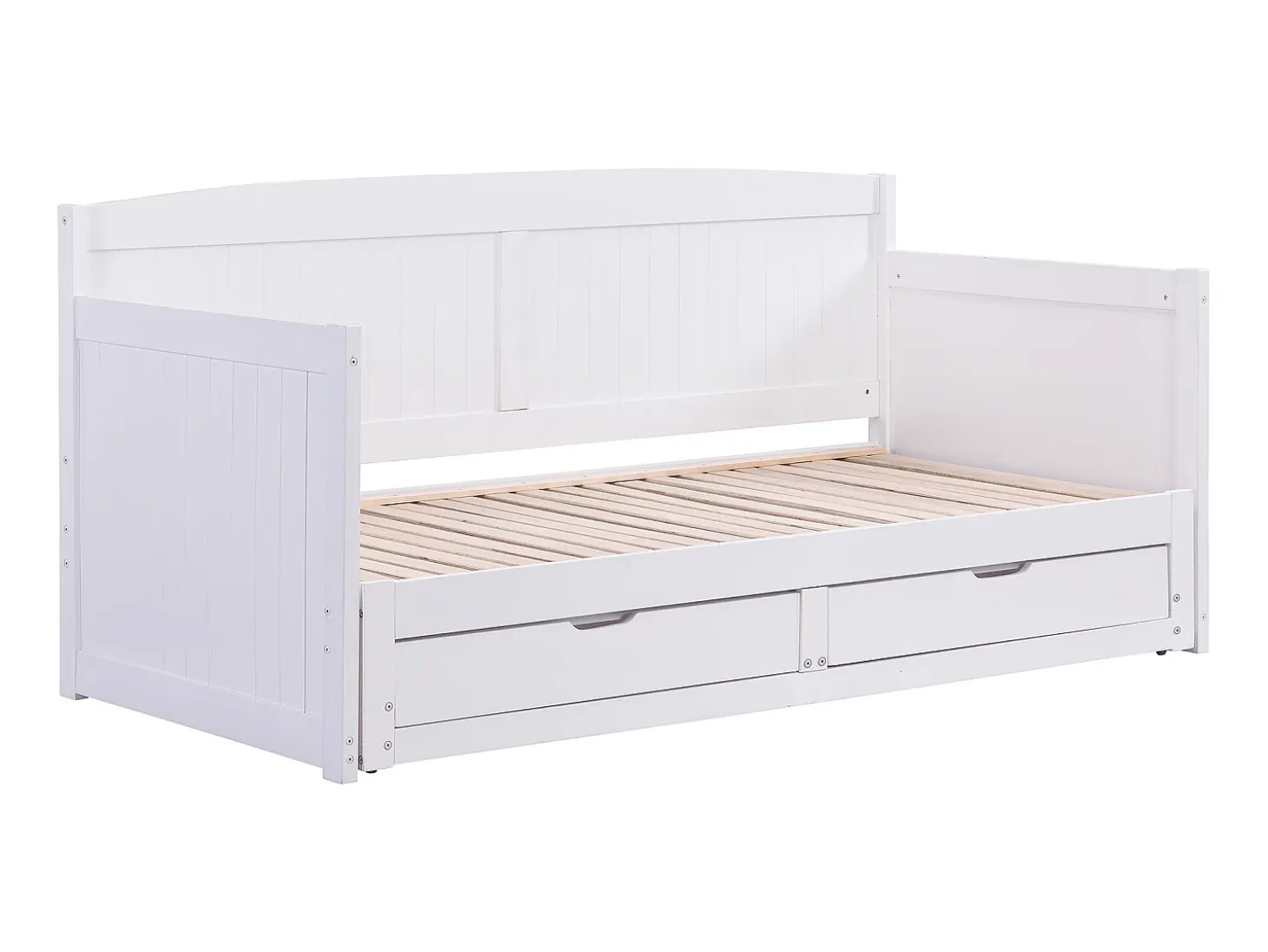 Divã de 90 x 190 ou 180 x 190 cm em pinho e MDF branco com base ripada - DINIVA