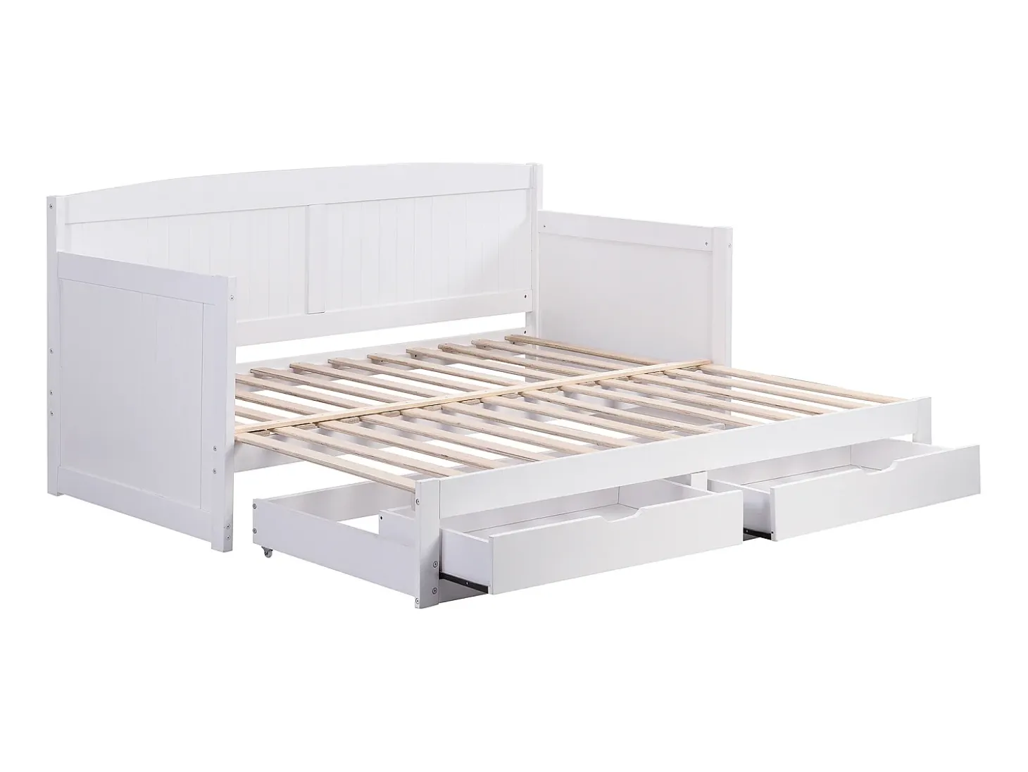 Divã de 90 x 190 ou 180 x 190 cm em pinho e MDF branco com base ripada - DINIVA