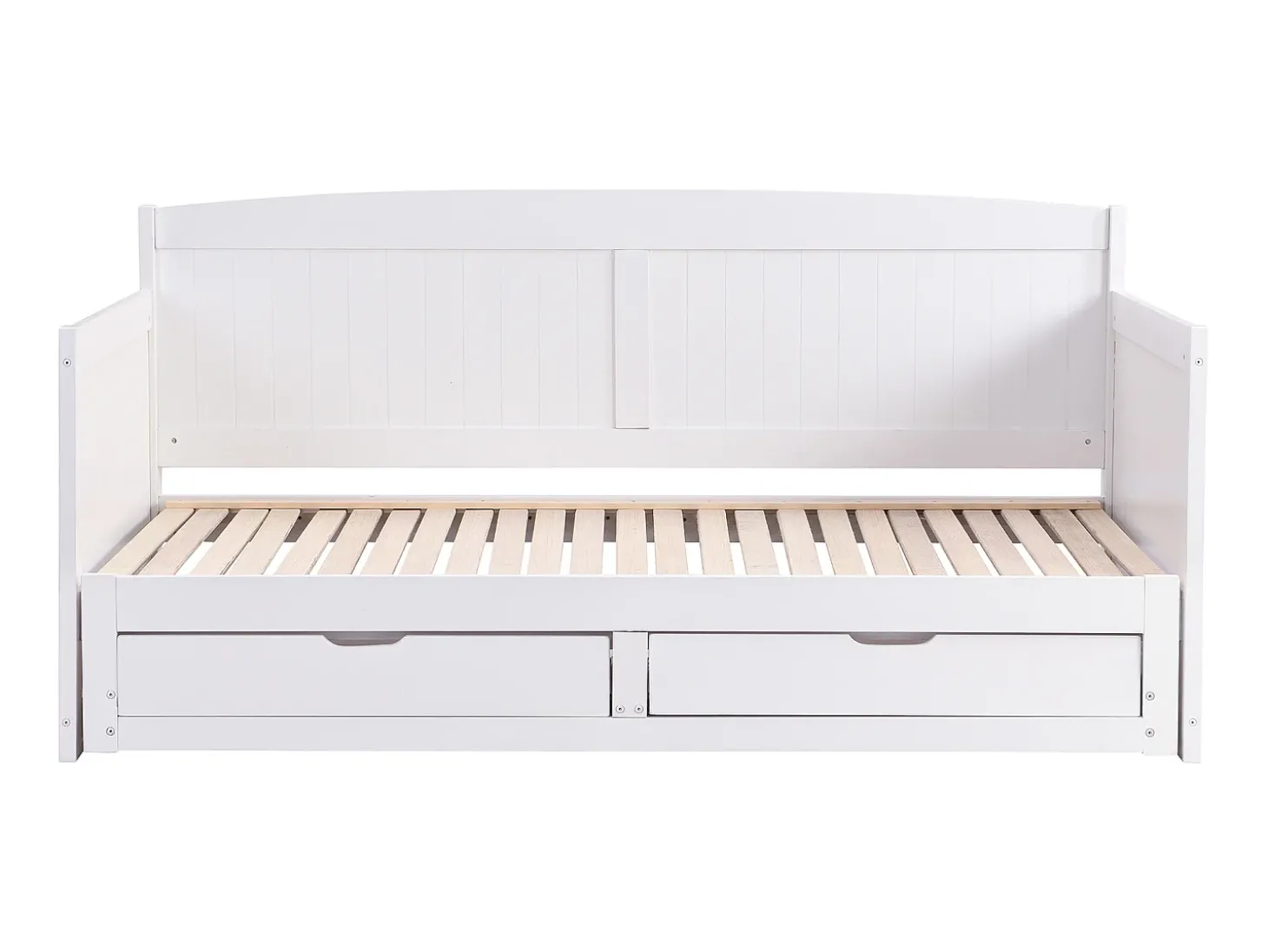 Divã de 90 x 190 ou 180 x 190 cm em pinho e MDF branco com base ripada - DINIVA
