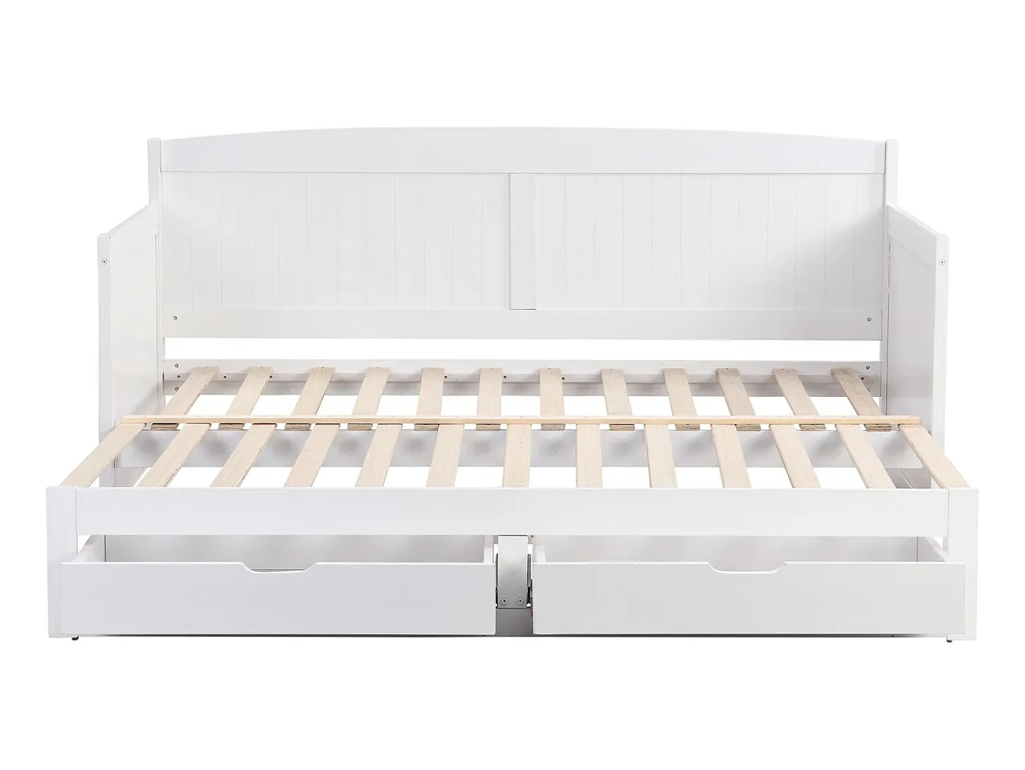 Divã de 90 x 190 ou 180 x 190 cm em pinho e MDF branco com base ripada - DINIVA