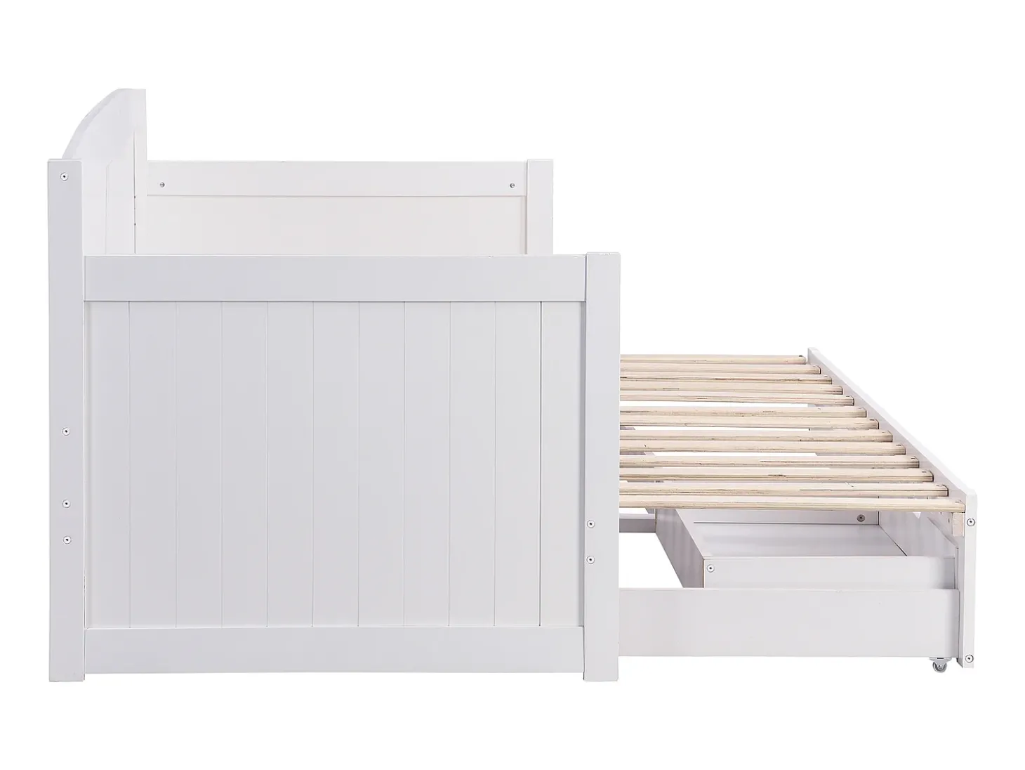 Divã de 90 x 190 ou 180 x 190 cm em pinho e MDF branco com base ripada - DINIVA