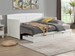 Divã de solteiro com gavetas, 90 x 190 ou 180 x 190 cm, em pinho e MDF branco - DINIVA
