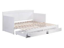 Divã de solteiro com gavetas, 90 x 190 ou 180 x 190 cm, em pinho e MDF branco - DINIVA