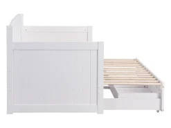 Divã de solteiro com gavetas, 90 x 190 ou 180 x 190 cm, em pinho e MDF branco - DINIVA
