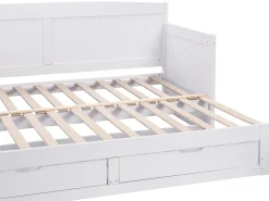 Divã de solteiro com gavetas, 90 x 190 ou 180 x 190 cm, em pinho e MDF branco - DINIVA