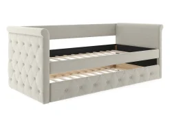 Divã estofado com cama auxiliar, 2 x 90 x 190 cm, em tecido bege - LOUISE