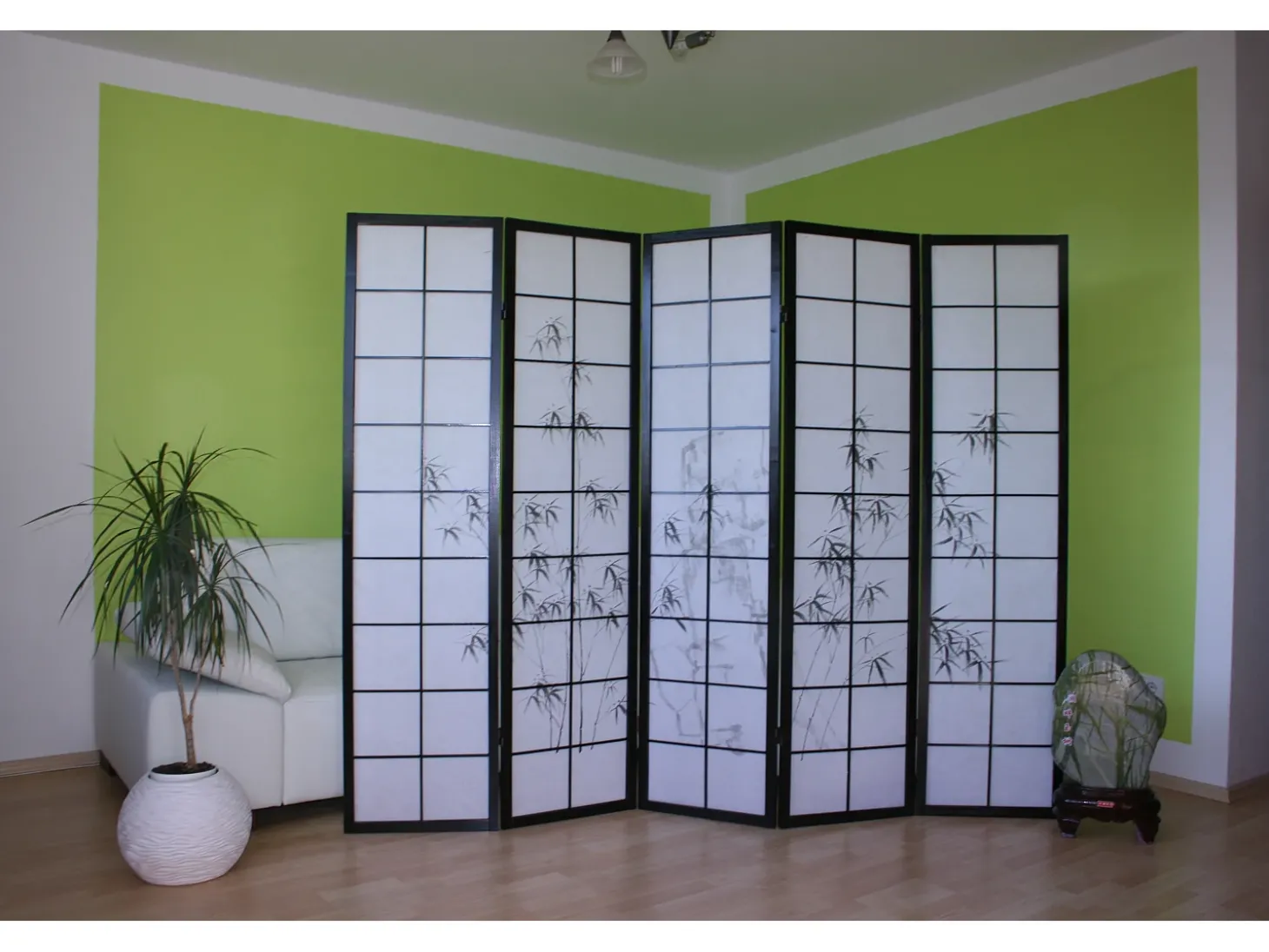 Divisor de espaço em bambu, preto e branco, 179×220 cm