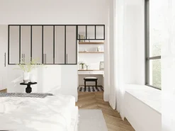 Divisória atelier com divisória envidraçada C180xA105 + C73 x A40 cm preto BAYVIEW