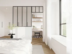 Divisória atelier com divisória envidraçada C120xA130 + C73 x A40 cm preto BAYVIEW