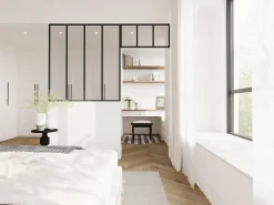 Divisória atelier com divisória envidraçada C120xA130 + C83 x A40 cm preto BAYVIEW